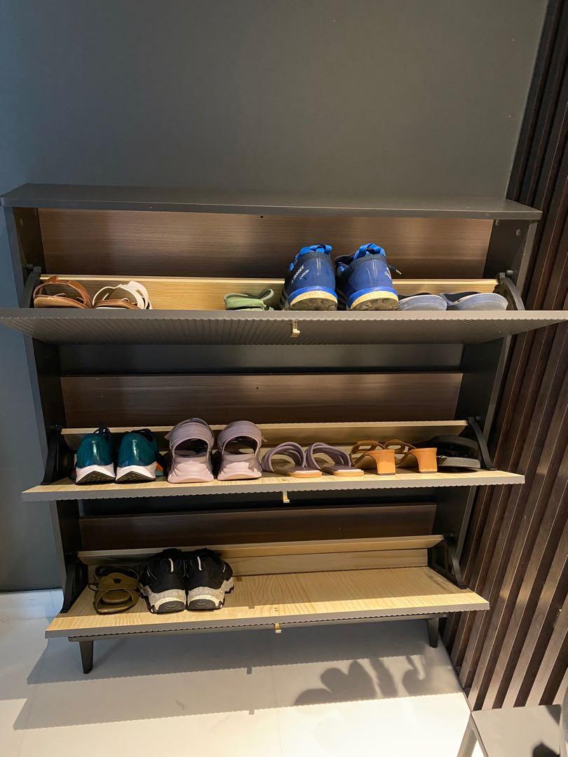 Multi-tier tilt-out shoe cabinet assembled by The Good Guys Singapore.