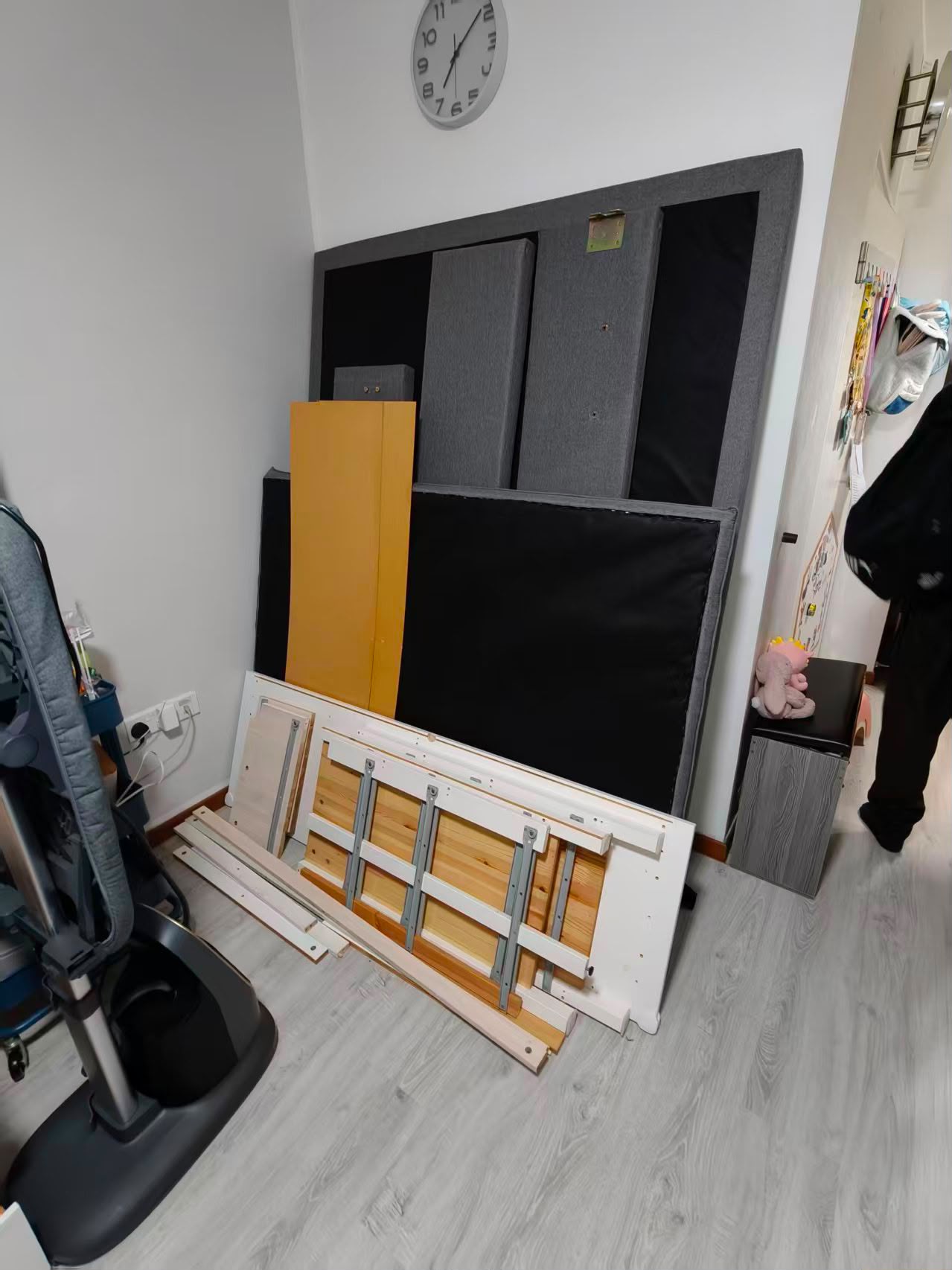 Bedframe panels dismantled and stacked for a house move by The Good Guys Singapore.
