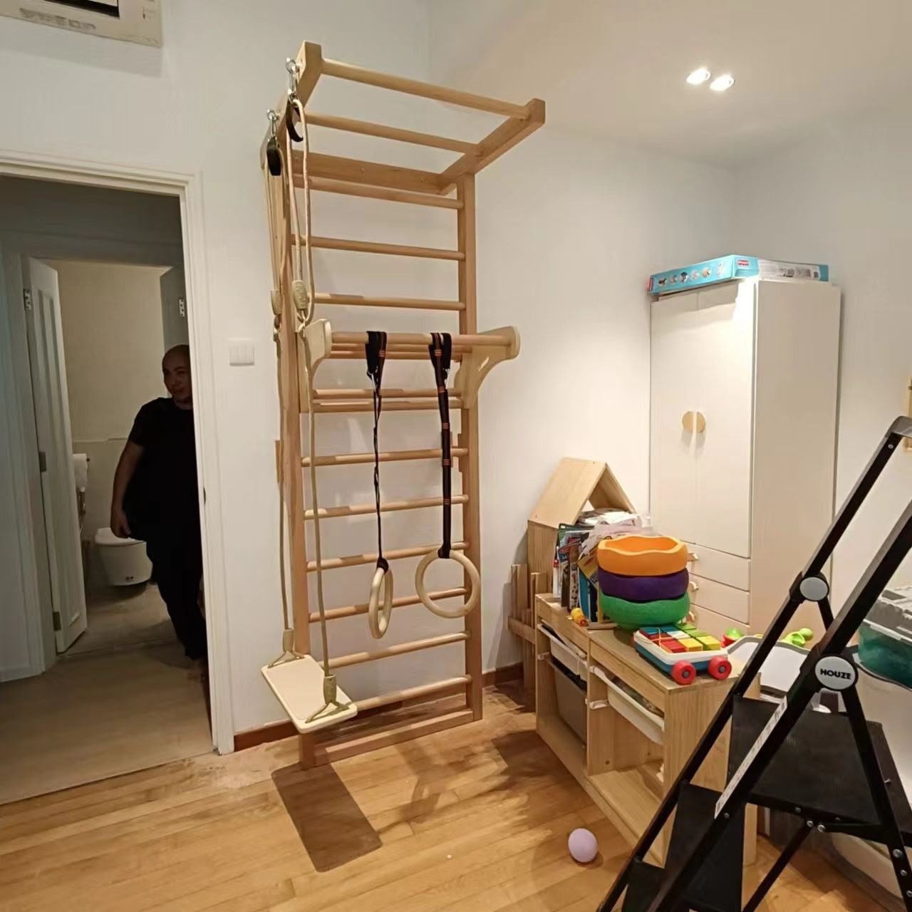 Children's indoor climbing gym with ladder, rings and swing assembled by The Good Guys Singapore.