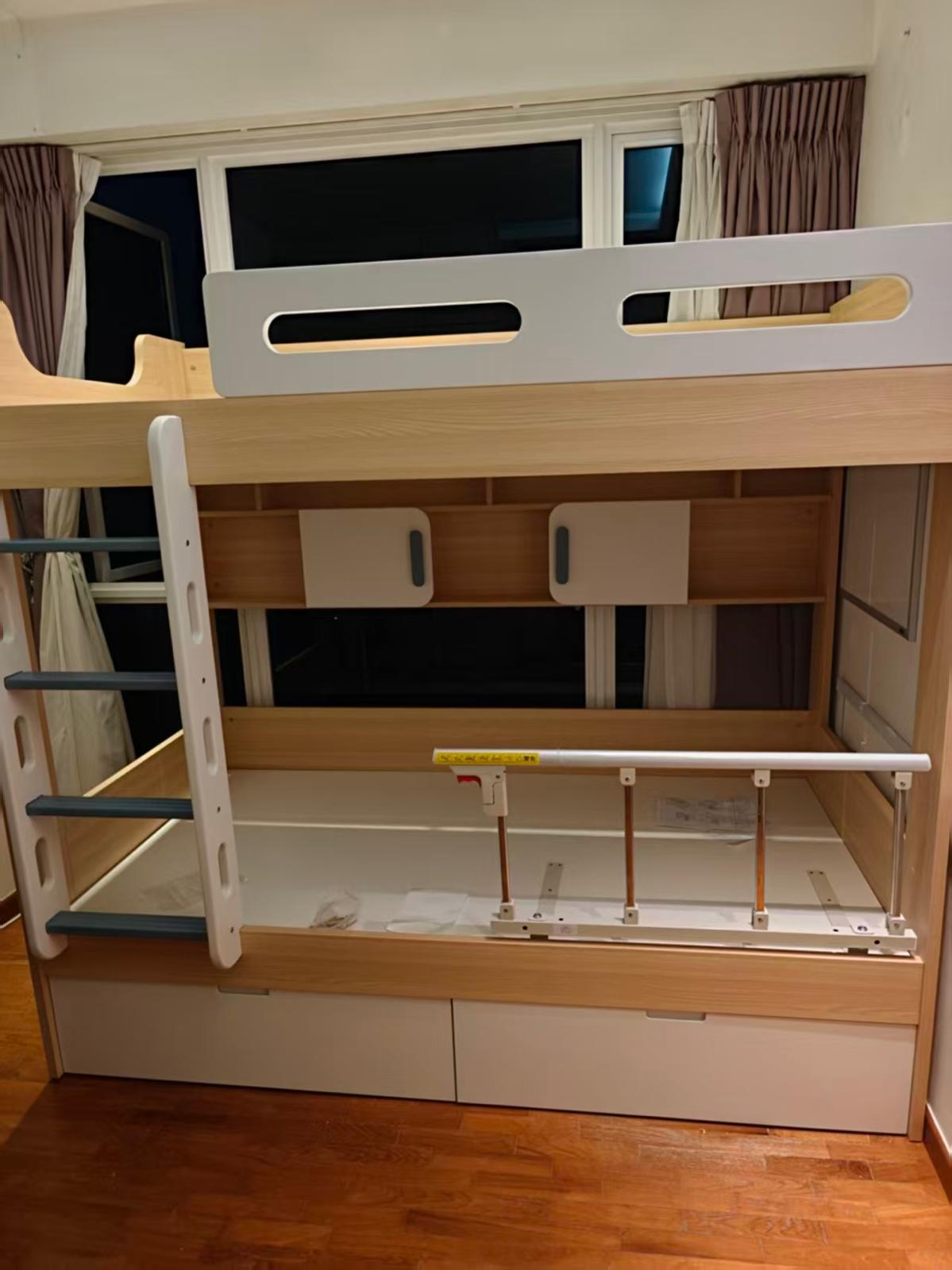 Kids bunk bed with integrated storage assembled by The Good Guys Singapore.